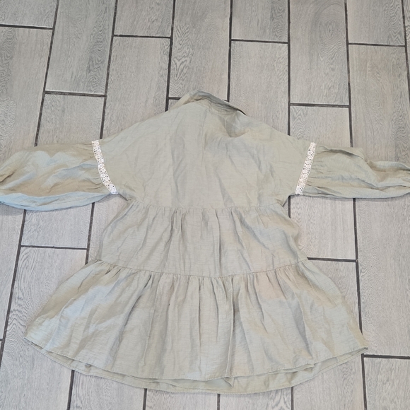 Zara Women’s XS Boho Peasant Tiered Mini Dress with Lace Trim – Sage Green Z71 - Picture 9 of 9